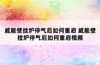 威能壁挂炉停气后如何重启 威能壁挂炉停气后如何重启视频